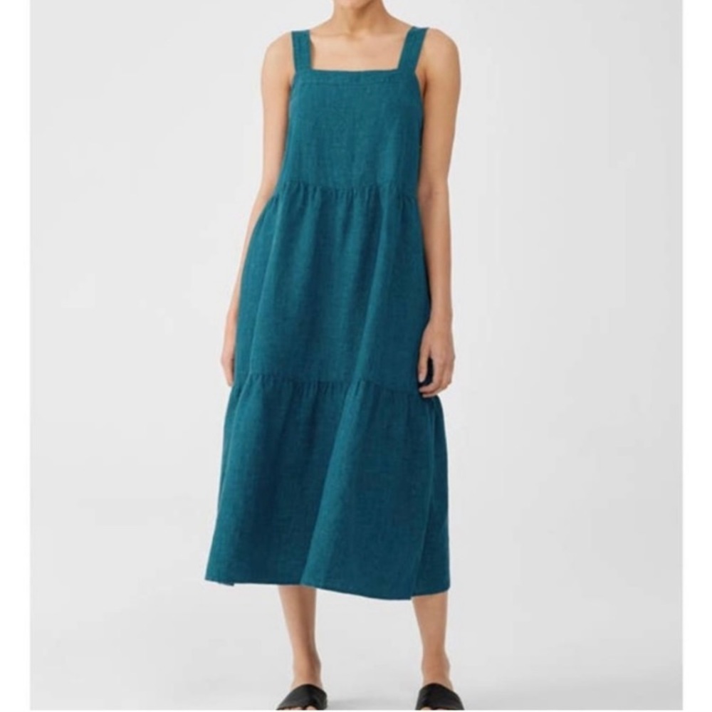 Eileen Fisher Washed Organic Linen Delave Tiered dress